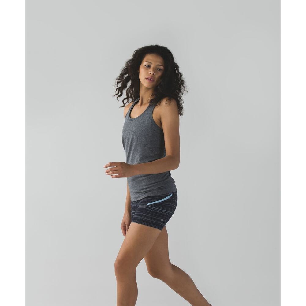 Lululemon What The Sport Short Stripe Pockets Run Stretch Blue Black Size 2 - Picture 6 of 15